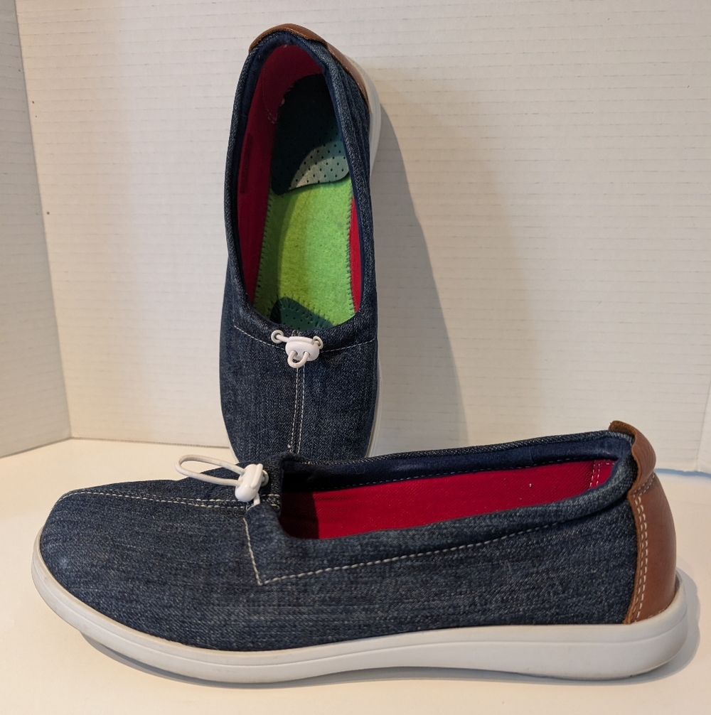 SAS FUNK Active Slip Ons Sz.8.5 Wide Denim Blue